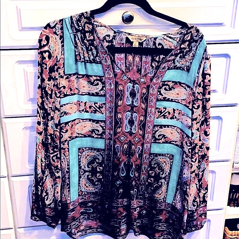 Lucky Brand turquoise/ black boho tunic top